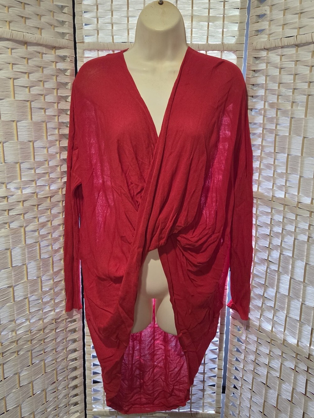 Fashion Nova Red Draped Open-Front Lightweight Cardigan